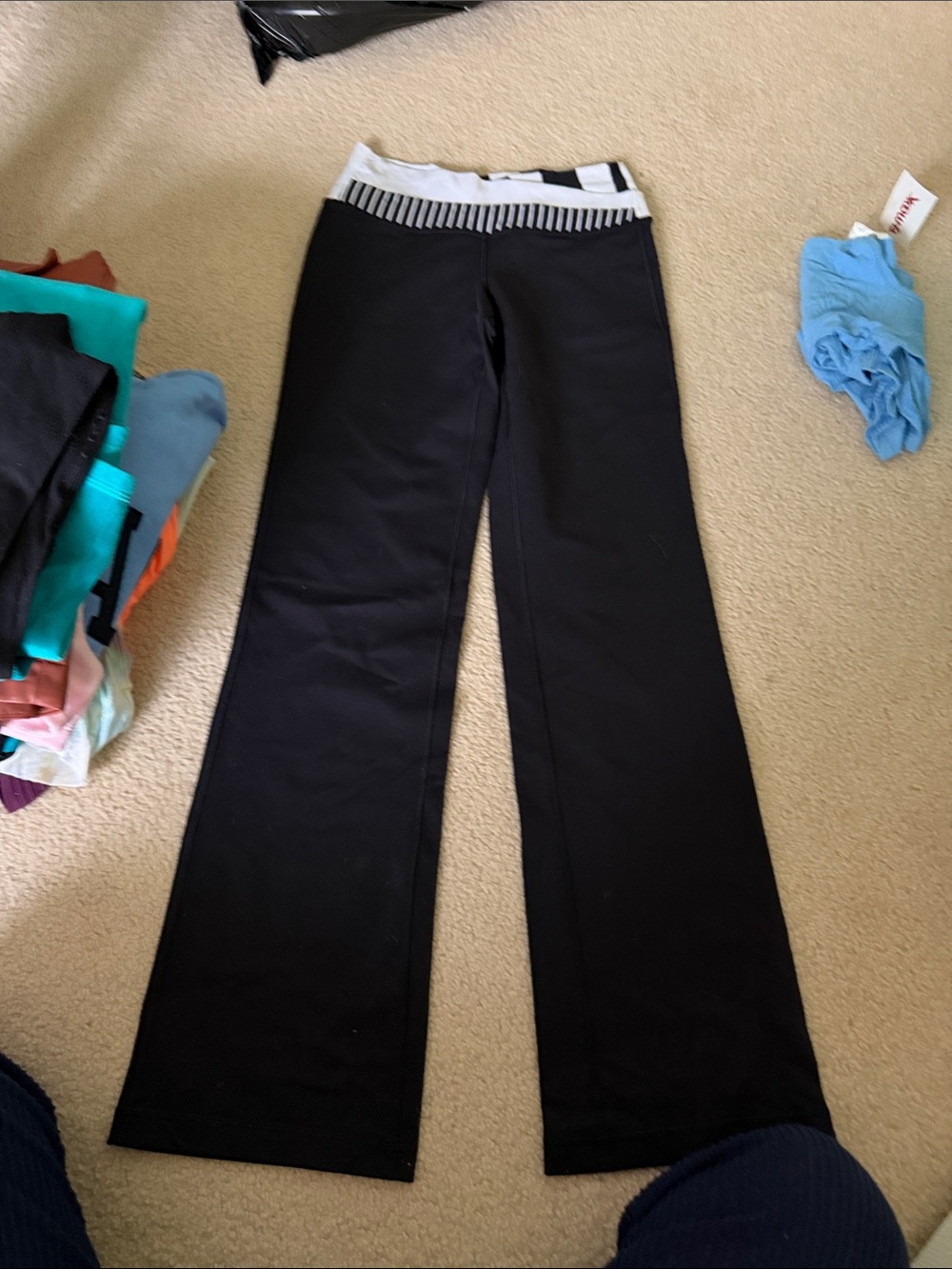 lululemon athletica Black Boot Cut Yoga Pants with Striped Waistband